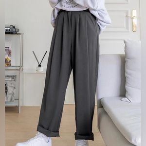 grey wide leg pleated trousers